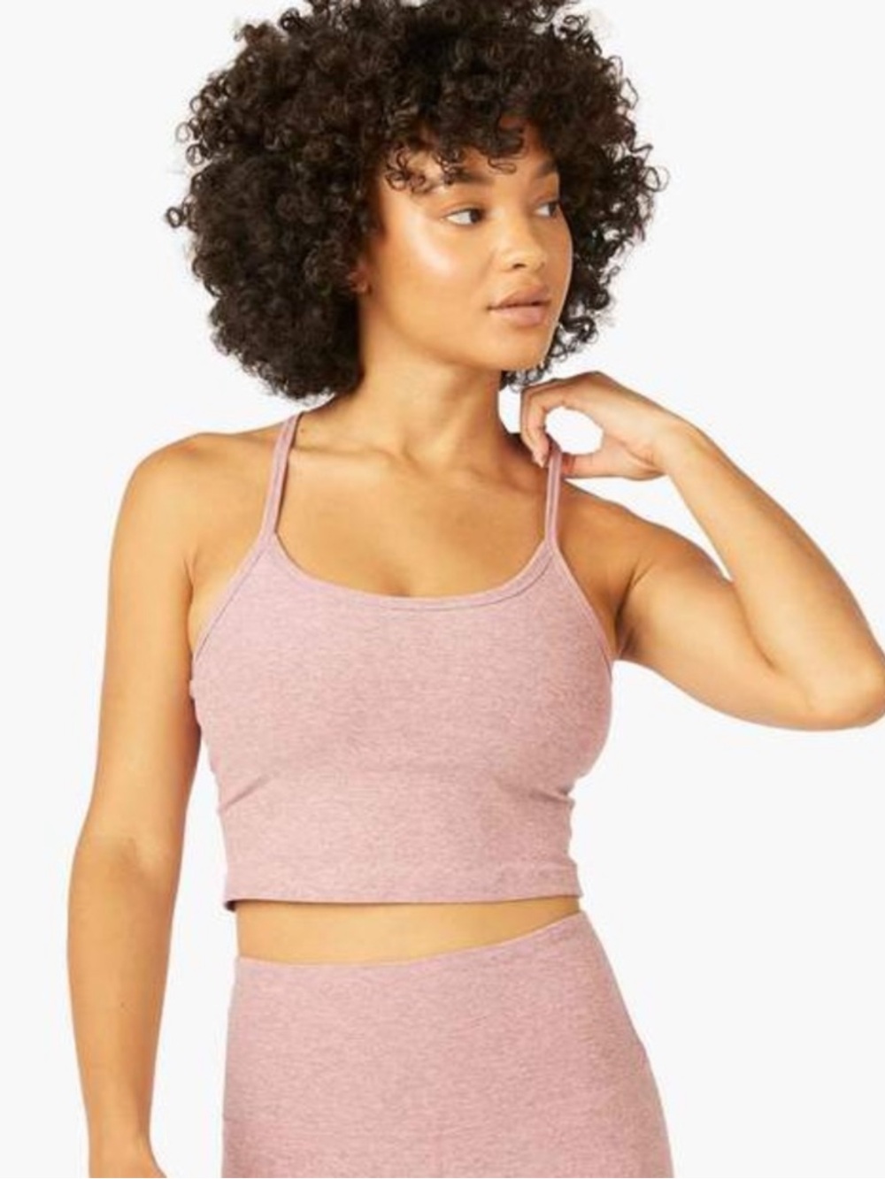 Beyond Yoga Pink Heather Longline Strappy Sports Bra
